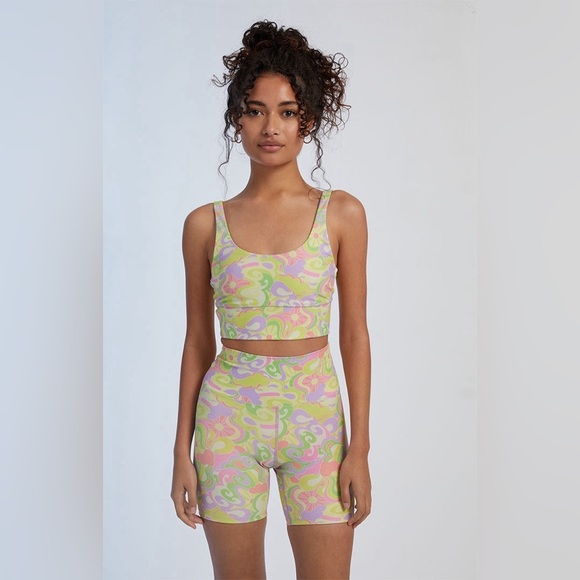 New! SET Beach Riot Leah Crop Felicia Boyshort Psychedelic Sunshine 31123 - Picture 3 of 14